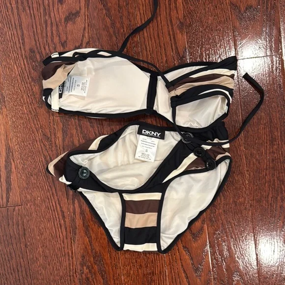 DKNY Striped Black and Brown Bikini Set - Picture 3 of 4